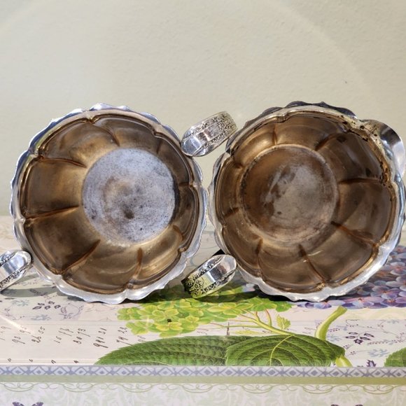 Vintage Wm Rogers MFG CO Silver Plate Fluted Creamer & Sugar Bowl # 624 - Picture 4 of 14